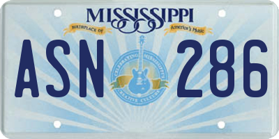 MS license plate ASN286