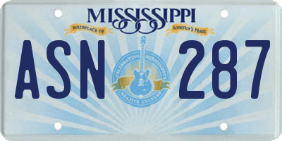 MS license plate ASN287
