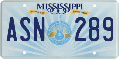 MS license plate ASN289