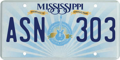 MS license plate ASN303