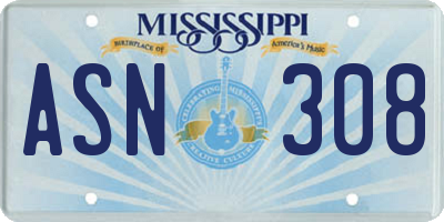 MS license plate ASN308