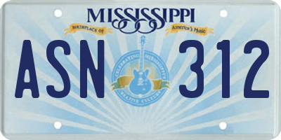 MS license plate ASN312