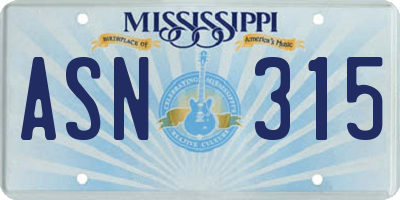 MS license plate ASN315