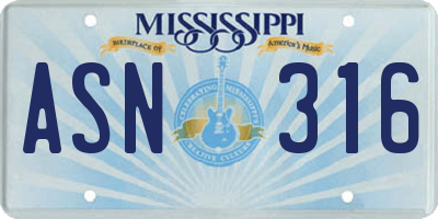 MS license plate ASN316