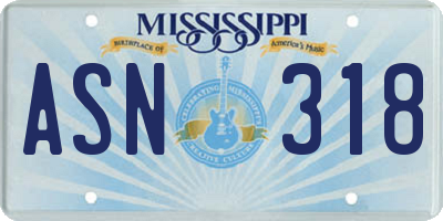 MS license plate ASN318