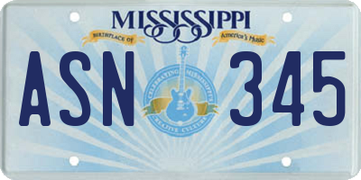 MS license plate ASN345