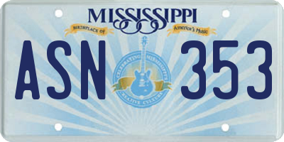 MS license plate ASN353