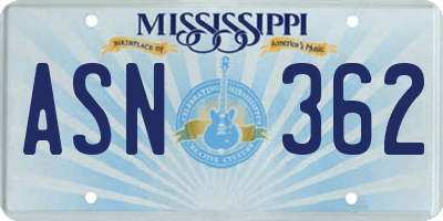 MS license plate ASN362