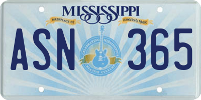 MS license plate ASN365