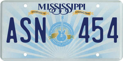 MS license plate ASN454
