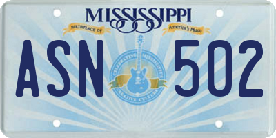 MS license plate ASN502