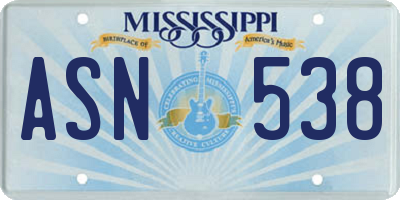 MS license plate ASN538