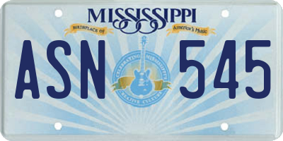MS license plate ASN545