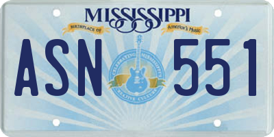 MS license plate ASN551