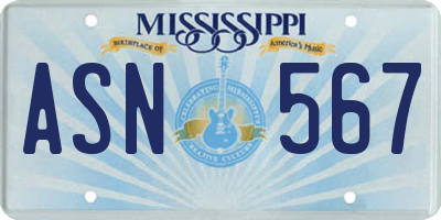 MS license plate ASN567