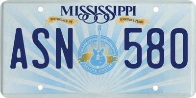 MS license plate ASN580