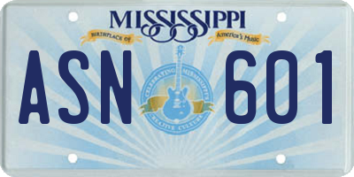 MS license plate ASN601