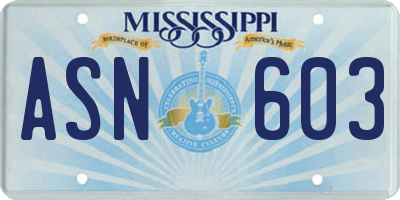 MS license plate ASN603