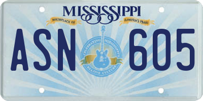 MS license plate ASN605