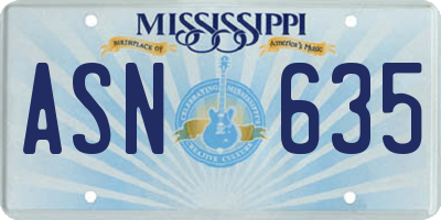MS license plate ASN635