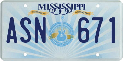 MS license plate ASN671