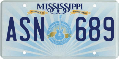 MS license plate ASN689