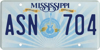 MS license plate ASN704