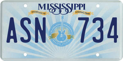 MS license plate ASN734