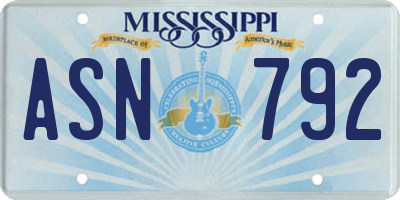 MS license plate ASN792