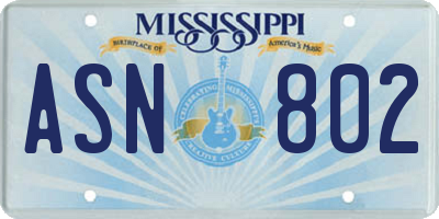 MS license plate ASN802