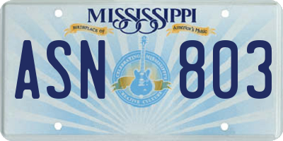 MS license plate ASN803