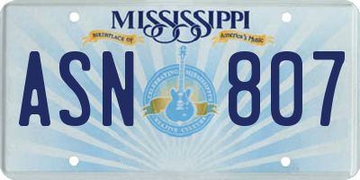 MS license plate ASN807