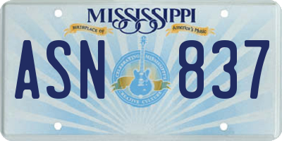 MS license plate ASN837