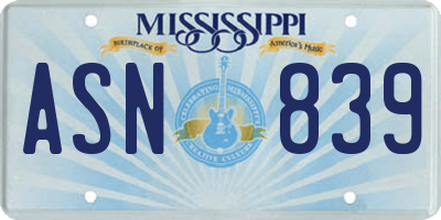 MS license plate ASN839