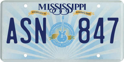 MS license plate ASN847