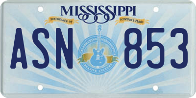 MS license plate ASN853
