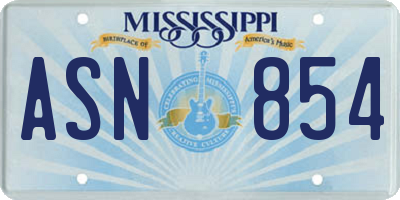 MS license plate ASN854
