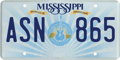 MS license plate ASN865