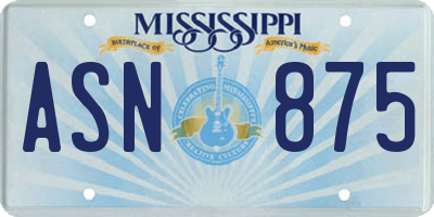 MS license plate ASN875