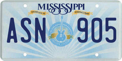 MS license plate ASN905