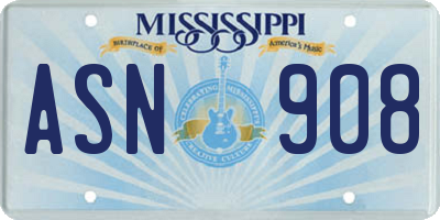 MS license plate ASN908