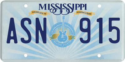 MS license plate ASN915