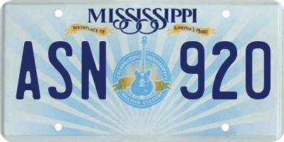 MS license plate ASN920