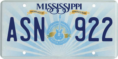 MS license plate ASN922
