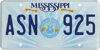 MS license plate ASN925