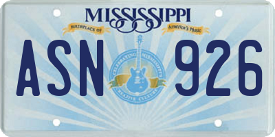 MS license plate ASN926