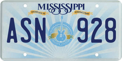MS license plate ASN928