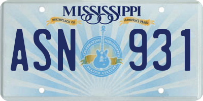 MS license plate ASN931