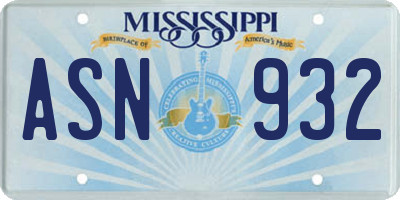 MS license plate ASN932