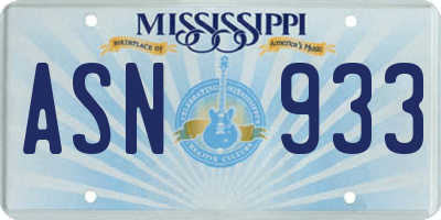 MS license plate ASN933